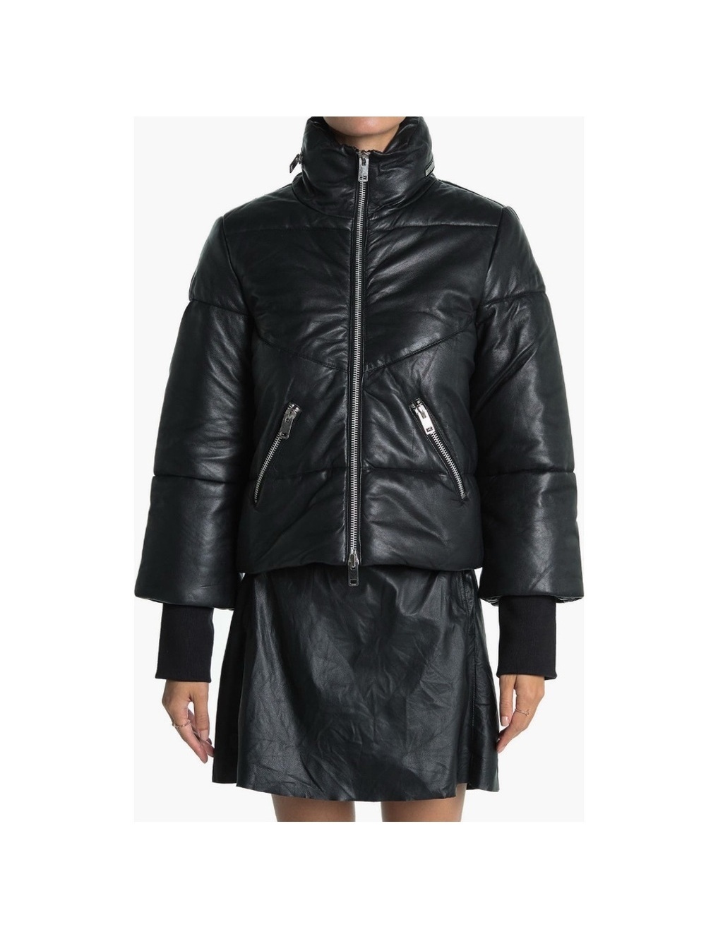 NEW Walter Baker Edwina Puffer Jacket 100% Lamb Leather, Black, NEW w/o Tag $748